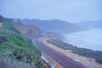 rail road along the beach in California