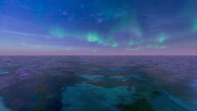 Aurora borealis over the ocean