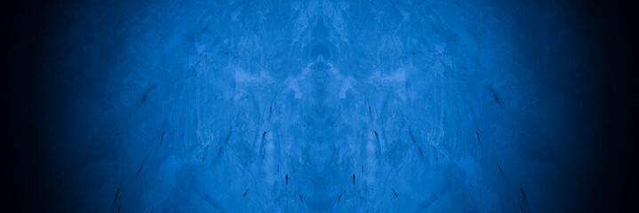 Old wall pattern texture cement blue dark abstract  blue color design are light with black gradient background.