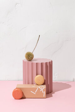French macaroons or macarons in various pastel colors 