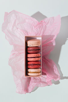 French macaroons or macarons in various pastel colors 