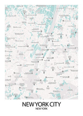 Poster New York City - New York map. Road map. Illustration of New York City - New York streets. Transportation network. Printable poster format.