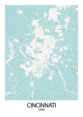 Poster Cincinnati - Ohio map. Road map. Illustration of Cincinnati - Ohio streets. Transportation network. Printable poster format.