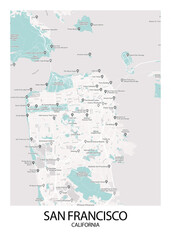 Poster San Francisco - California map. Road map. Illustration of San Francisco - California streets. Transportation network. Printable poster format.