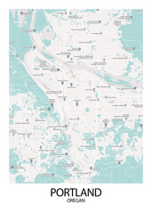 Poster Portland - Oregan map. Road map. Illustration of Portland - Oregan streets. Transportation network. Printable poster format.