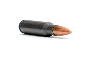 308, 150gr FMJ  Steel Case Bullet on White Background