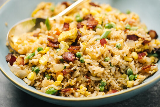 Close-up bacon fried rice