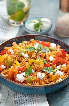  Red Lentils Pasta with vegetables and feta cheese