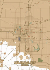 Poster Oklahoma City - Oklahoma map. Road map. Illustration of Oklahoma City - Oklahoma streets. Transportation network. Printable poster format.