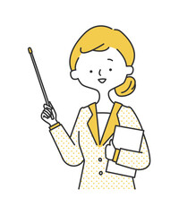 指し棒を使って案内する女性スタッフ