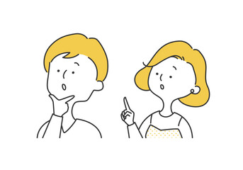 何かに気付き驚く男女