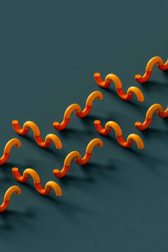 rows of Abstract yellow curves on blue