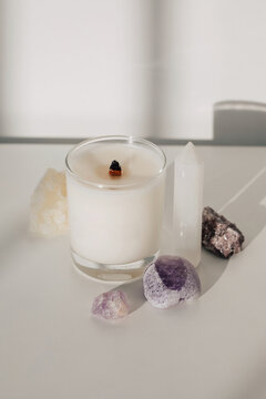 Candle and magic stones