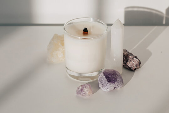 Candle and magic stones