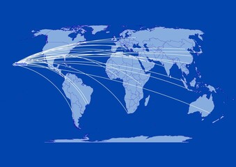 Honolulu-United States of America on blue background,connections of Honolulu-United States of America to other major cities around the world.