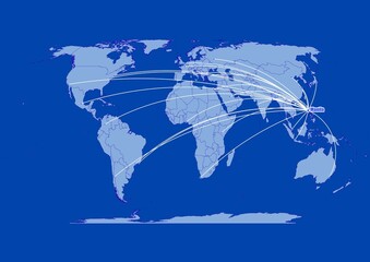 Manila-Philippines on blue background,connections of Manila-Philippines to other major cities around the world.