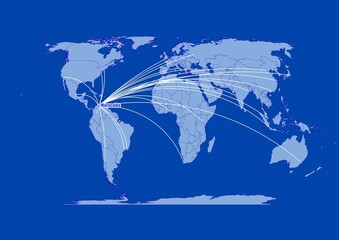 Maracaibo-Venezuela on blue background,connections of Maracaibo-Venezuela to other major cities around the world.
