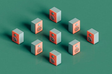 Close pink Safe box on green in different positions