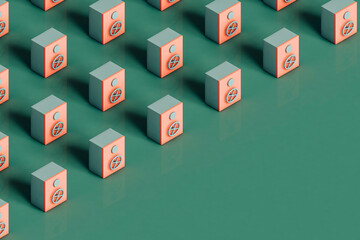 Close pink Safe box on green background with copy space