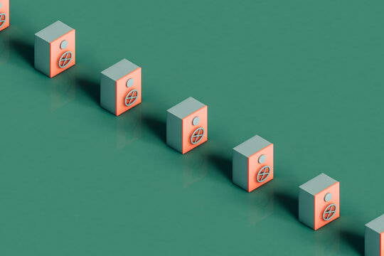 a row of Close pink Safe box on green background 