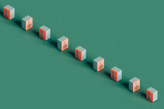 a row of Close pink Safe box on green background 