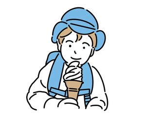 ソフトクリームを食べる男の子