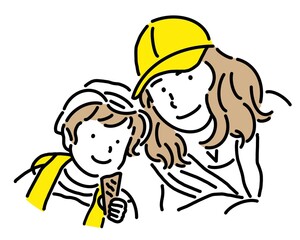 お散歩中のお母さんと幼い息子