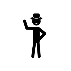 a successful man in a hat raised his hand up, smiling, isolated on a white background, a businessman