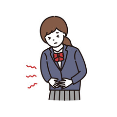 腹痛に悩む学生服の女子高校生・中学生