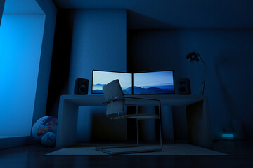 Desk with two computers