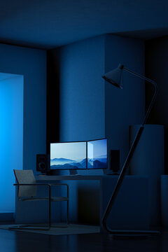 Desk with two computers