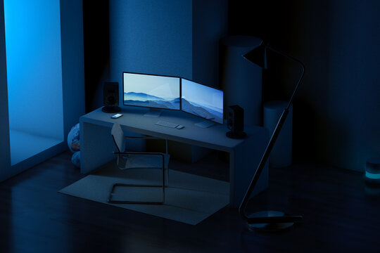 Desk with two computers