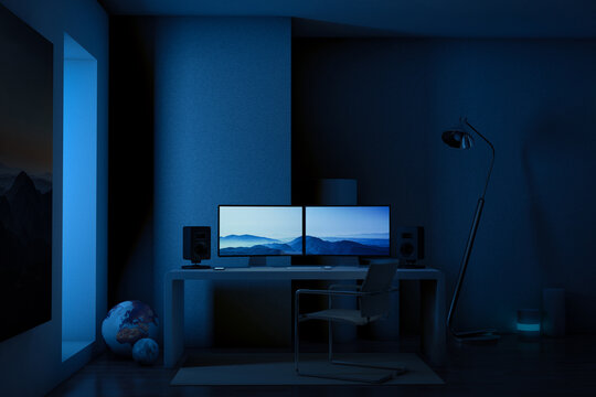Desk with two computers