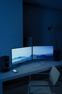 Desk with two computers