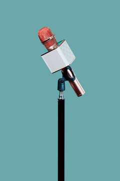 pink microphone in a straight stand