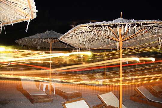 sun beds and beach umbrellas