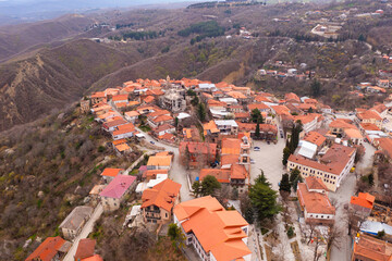 Aerial view on Signagi and Alazani valley, Georgia. Sighnaghi city of love in Georgia