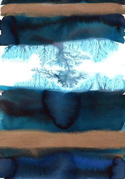 Blue and gold Abstract watercolour background