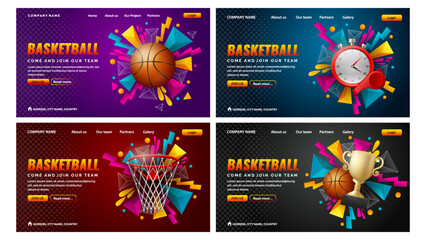 Basketball landing page collection vector in gradient style design