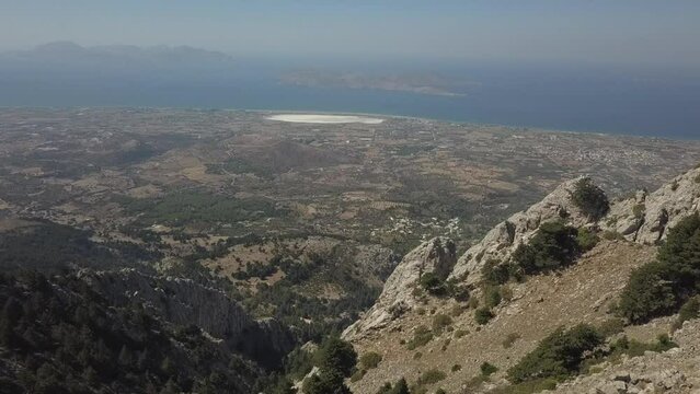 Alikes Salt Lake and Tigaki seen from mountain on Kos island, Greece