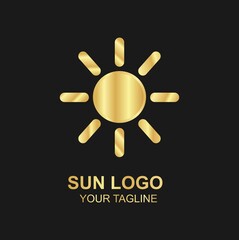 Luxury golden sun logo vector on black background, perfect for branding