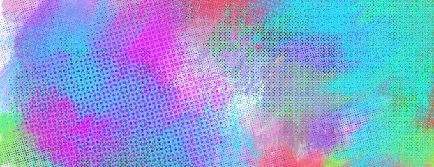 Abstract Screen Holographic gradient blended unique pattern enhanced half tone, digital soft noise and grain textures for trending Lo-Fi background one of kind art in pastel and spring rainbow colors - 497648882