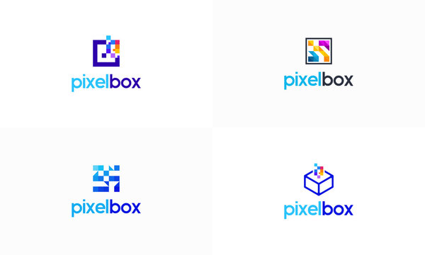 Set of Pixel Box Logo designs concept vector, Box Document logo template designs