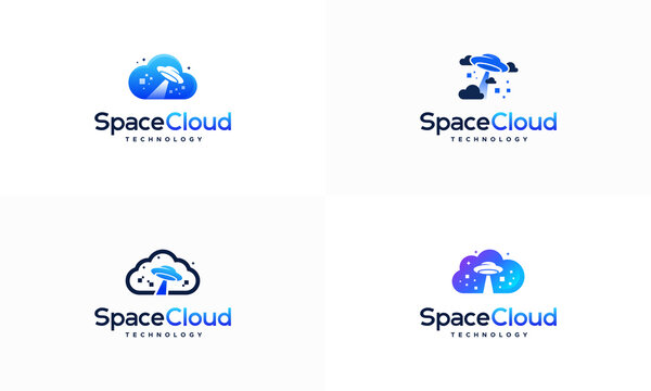 Set of Modern Pixel Cloud logo designs concept vector, Cloud Tech logo template, Space Cloud Technology logo symbol icon template