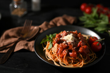 Mediterranean food concept. Italian homemade spaghetti pasta
