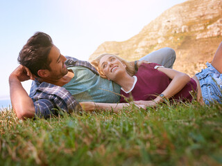 The look of love. Shot of an affectionate young couple enjoying a day outdoors.