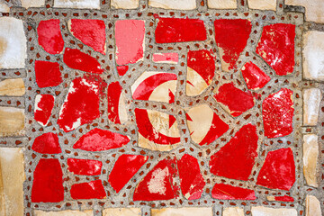 National flag of  Tunisia  on stone  wall background. Flag  banner on  stone texture background.