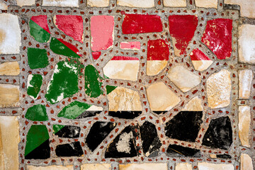 National flag of  Sudan on stone  wall background. Flag  banner on  stone texture background.