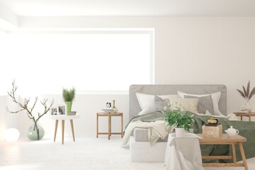 Soft color bedroom interior. Scandinavian design. 3D illustration