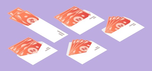 Indonesian Rupiah Money in Envelope Isometric Icon